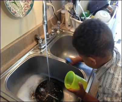 boy washing dishes, convenience foods